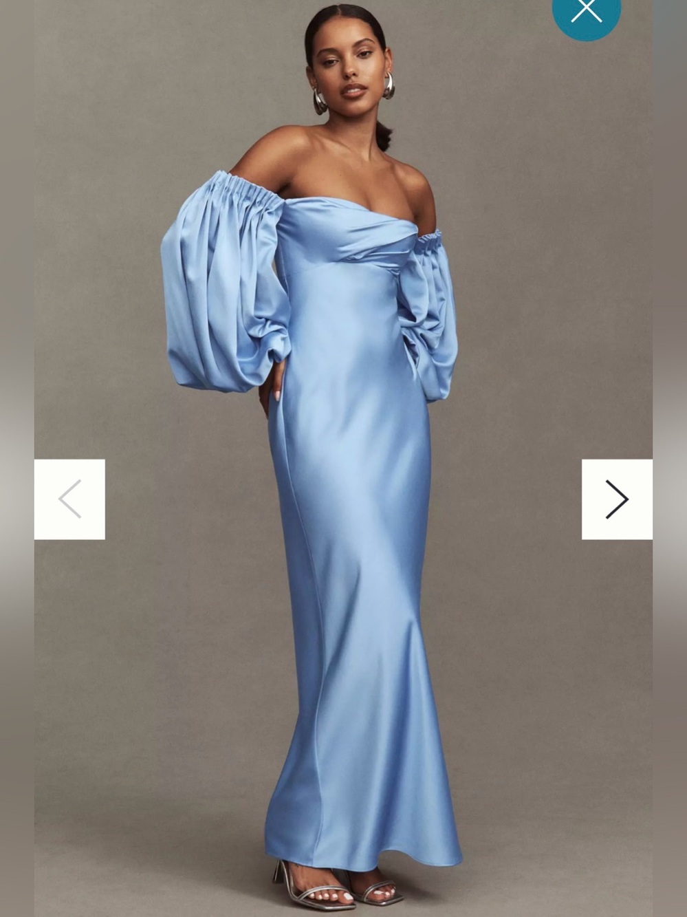 Significant Other Danika Long-Sleeve Off-The-Shoulder Satin Maxi Dress Blue Sz 4 - Picture 1 of 6